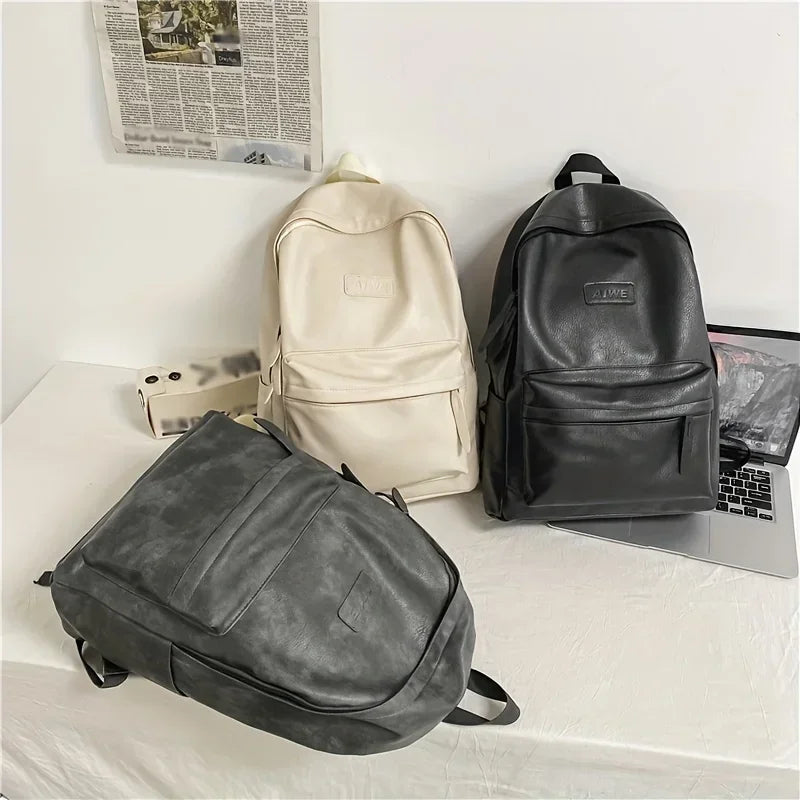 PU Leather Computer Laptop Bag, Vintage Preppy Style School Backpack, Fashionable Travel College Rucksack