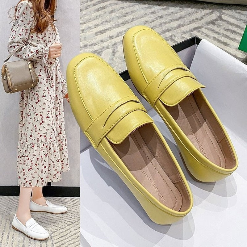 Ladies Flat Loafers Fashion Shallow Bean Shoes Women's Shoes Spring and Autumn New PU Set Feet Ladies Comfortable Shoes