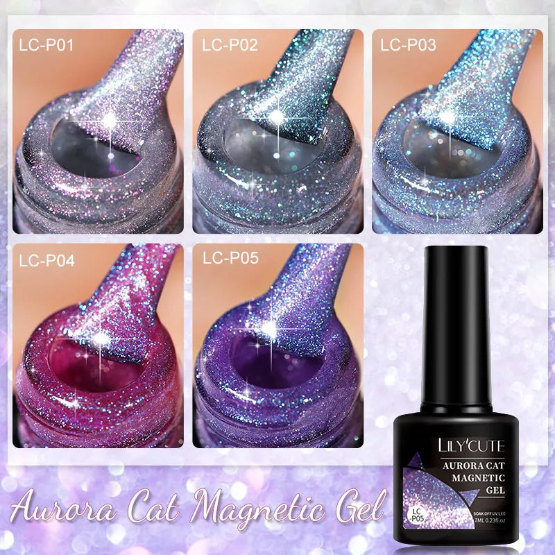 7ML Aurora Cat Magnetic Gel Nail Polish Nail Art Sparkle Glitter Gel Varnis Semi Permanent Soak Off  UV Gel Varnishes