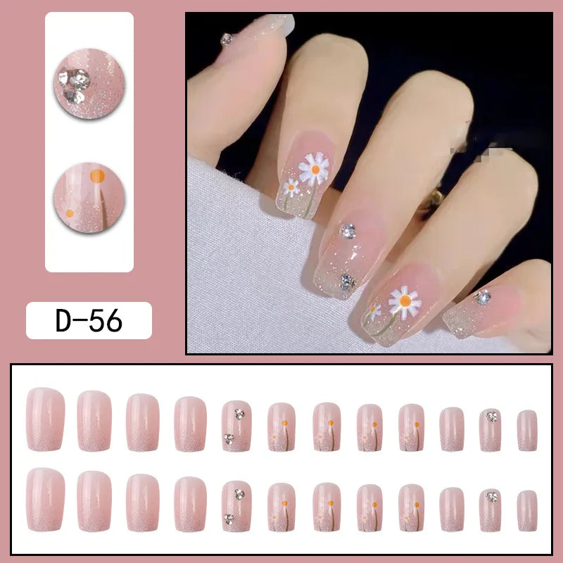 Ddbos 24Pcs/Set Almond Gradient Press On Nail Art Wearable Fake Nails Pointed Simple Ballet Coffin Reusable False Nails Tips Finished