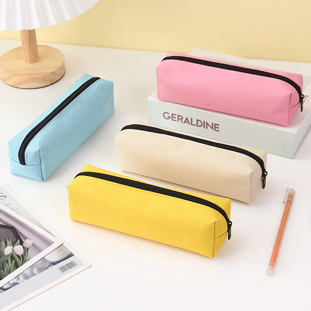 Ddbos BACK TO SCHOOL Solid Color Pencil Case Simple Pencil Bags For Student New Stationery School Supplies Kids Gift Zipper Big Cosmetic Bag