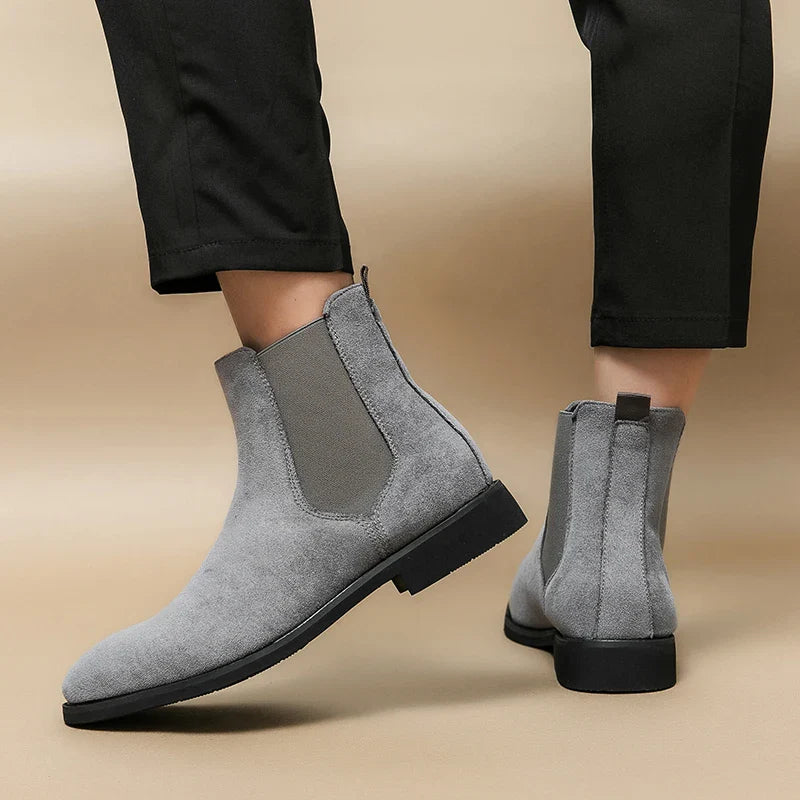 Ddbos Plus Size 48 Classic Gray Men Chelsea Boots Comfort Suede Leather Shoes Men Dress Shoes Pointed Slip-on Men Black Ankle Boots