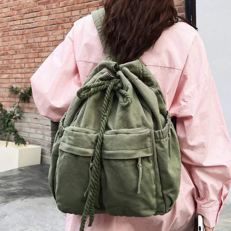 Ddbos BACK TO SCHOOL Ladies Canvas Vintage Girl Leisure Drawstring Book Bag Female Brown Laptop College Backpack Women Travel School Bag Fashion Cool