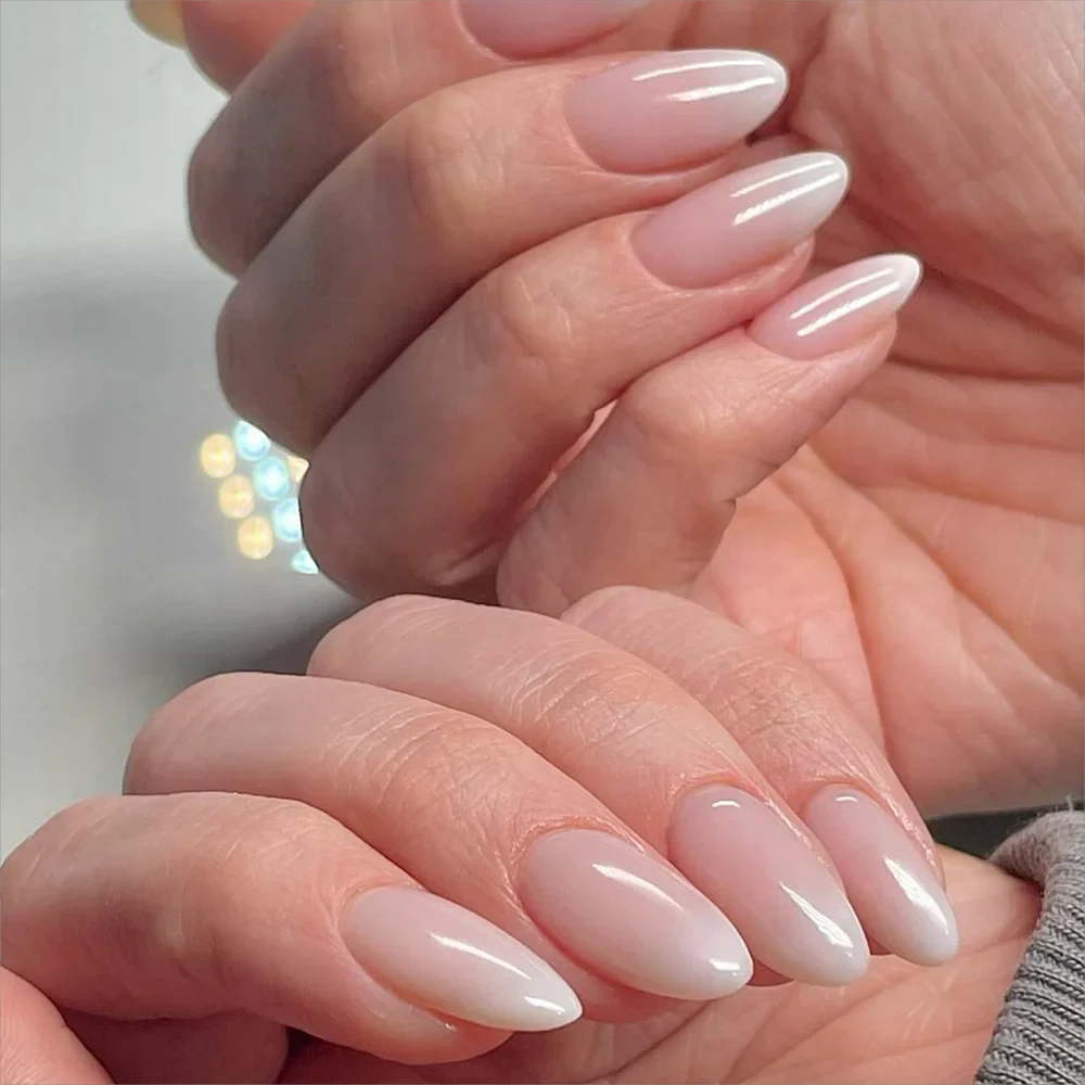 Ddbos 24Pc Short Size French Oval White Gradient Minimalist style Women Full Coverage Wearable Fake Nails Set