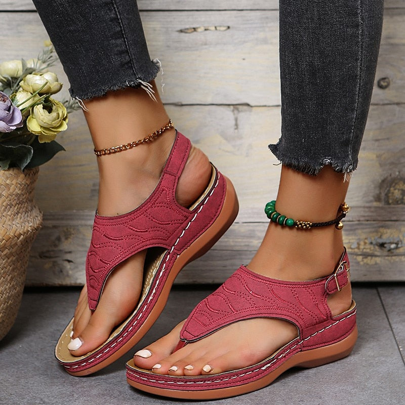 Ddbos Summer Women Strap Sandals Women's Flats Open Toe Solid Casual Shoes Rome Wedges Thong Sandals Sexy Ladies Shoes