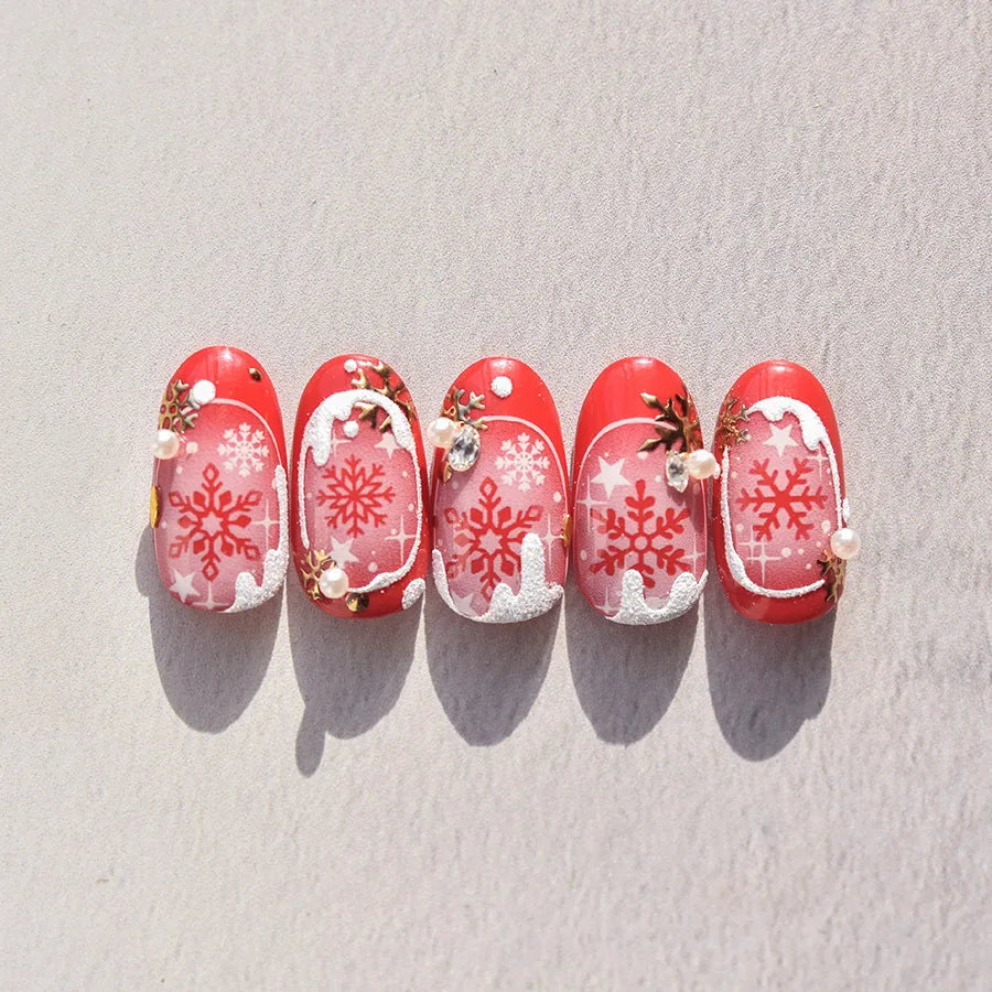 2D Merry Christmas White Tree Bell Snowflake Hollowed Out Spray Painting Adhesive Nail Art Stickers Decals Manicure X'mas Charms