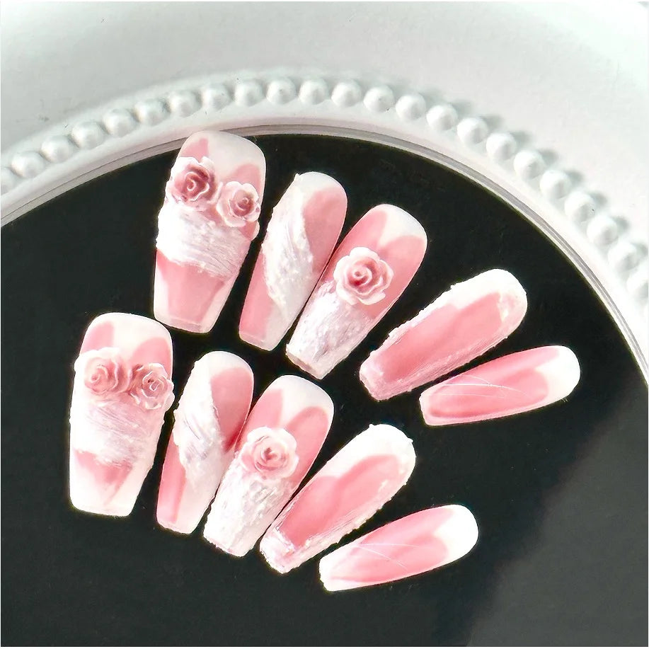 New Chinese Camellia Plaster Handmade Wear Nail Ancient Style 3D Gentle False Nails Sweet Pink Removable Nail Patches