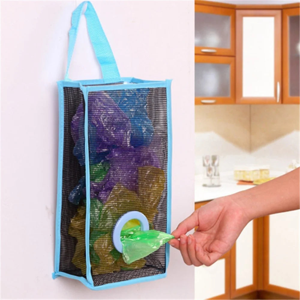 Ddbos 1 Pcs Reusable grocery bag holder, kitchen hanging net, Bin bag storage organizer