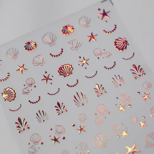 Ddbos Shiny Laser Constellation Totem Pink Blue Gold Silver Shell Starfish Moon Star 3D Self Adhesive Nail Art Sticker Manicure Decals