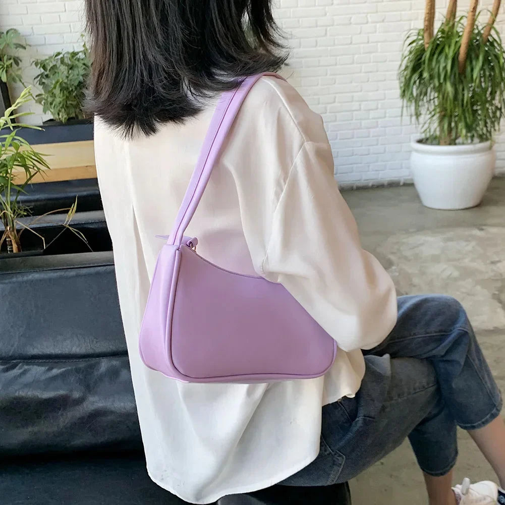 Ddbos Retro Soft PU Leather Women Shoulder Underarm Bags Casual Solid Color Small Top-Handle Handbags Ladies Fashion Shoulder Bags BACK TO SCHOOL