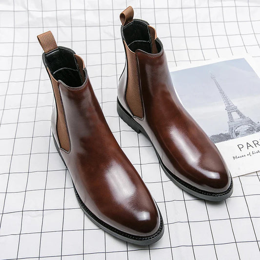 British Style Chelsea Boots Men Mid Calf Dress Shoes Business Formal Ankle Boots Antumn Bota Masculina Split Leather Shoes