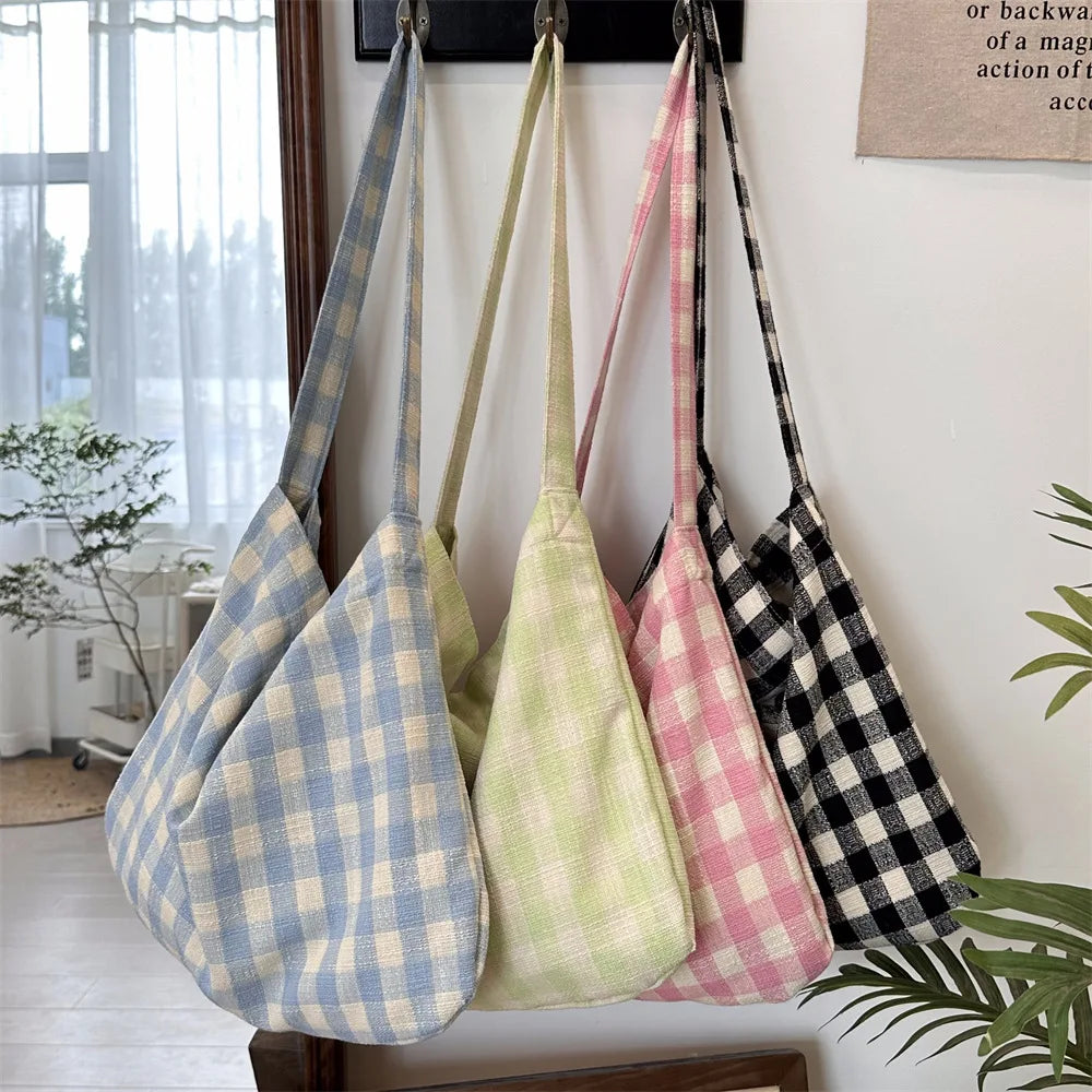 Ddbos BACK TO SCHOOL Retro Plaid Women's Canvas Shoulder Bag Casual College Girls Book Tote Travel Messenger Bags Female Eco Shopping Bag Handbags