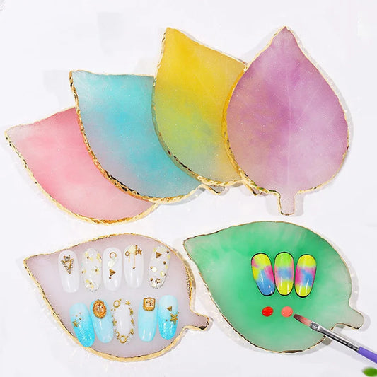 Ddbos 1 Pcs Leaf Resin Agate Nail Color Palette Gel Polish Pallet Mixing Drawing Paint Plate Manicure Nails Art Display Shelf