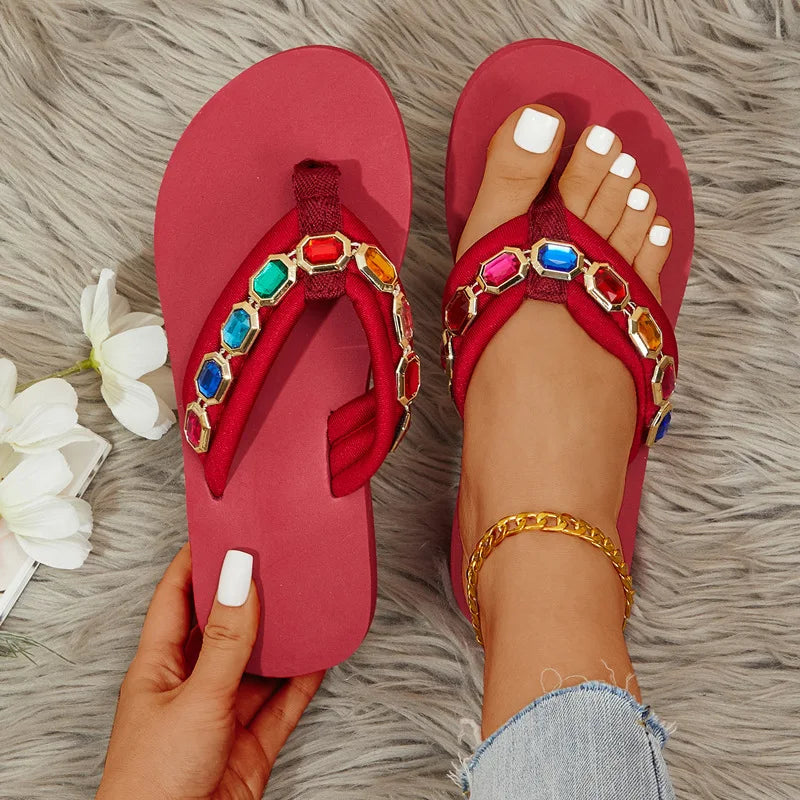 Ddbos Large Size Women's Slippers 24 Summer Sandals New Flat Bottomed Clip Toe Women's Shoes Beach Women's Outerwear Flip Flops