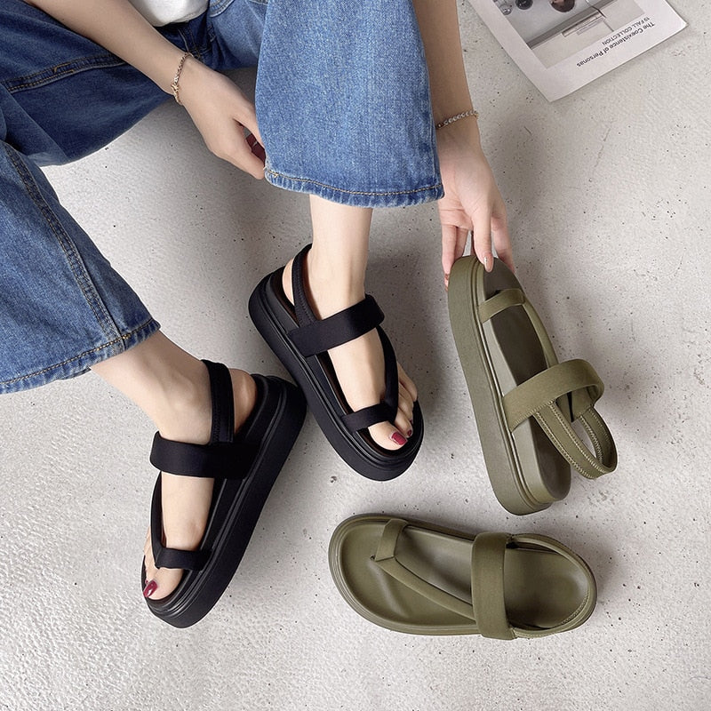 Ddbos New Casual Open-toe Women Sandals Non-slip Black Hook Loop Platform Sandals Shoe Female Summer Beach Shoes