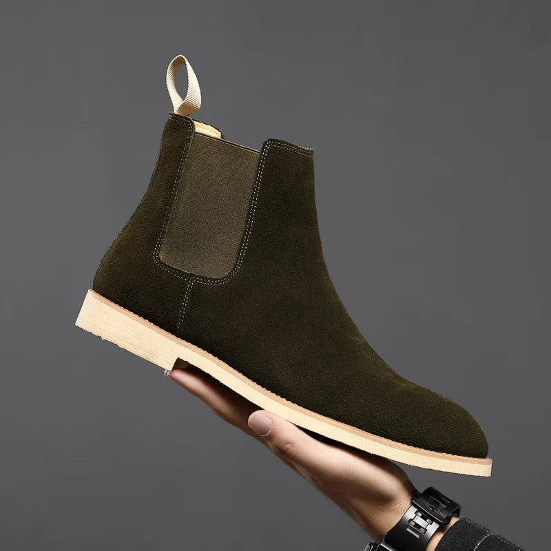 Ddbos Retro Man Chelsea Boots Classic Cowhide Suede Leather Men's Short Ankle Boot British Fashion Casual High-top Shoes