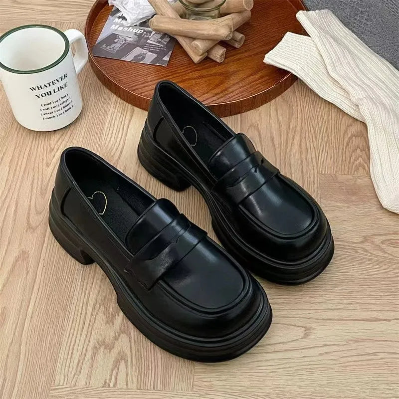 Ddbos French loafers women's slip-on spring and autumn new British small leather shoes soft leather soft sole work flat shoes