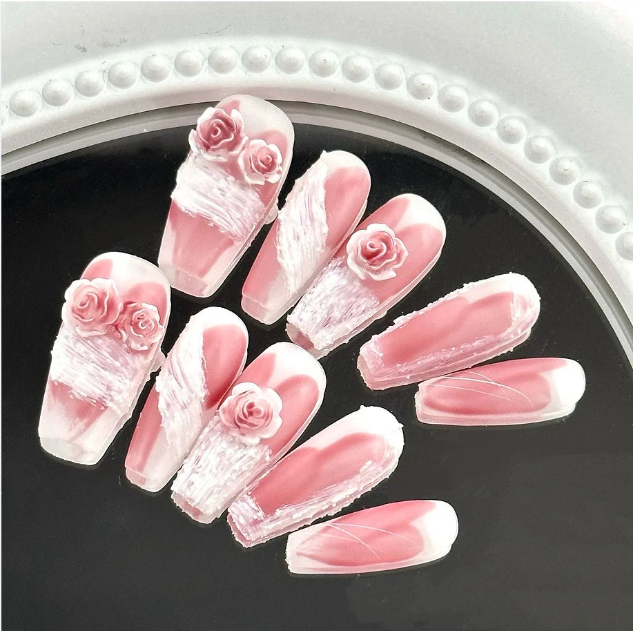 New Chinese Camellia Plaster Handmade Wear Nail Ancient Style 3D Gentle False Nails Sweet Pink Removable Nail Patches