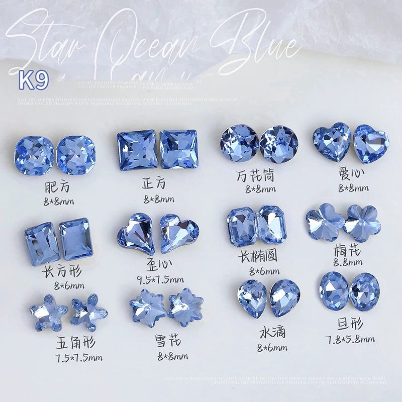 10pcs/bag K9 Diamond Nails Art Decoration Special Shaped Rhinestones for Nails Heart Light Blue DIY Nail Design