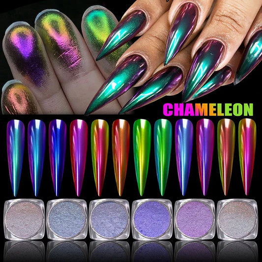 Magic Mirror Powder Chameleon Polarizing Nail Glitter High-Light Diamond Holographic Nail Art Pigments DIY UV Gel Manicure Dust