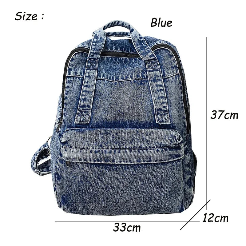 Ddbos Denim Backpack For Women And Men Casual Large Capacity Laptop Bagpack College Student School Bags Book Fashion Blue Travel bolsa