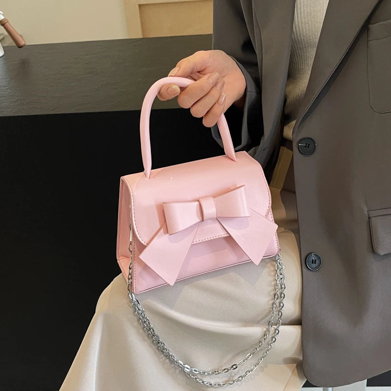 Ddbos Cute Bow Design Pu Leather Crossbody Bags for Women 2024 Trend Fashion Shoulder Bag Lady New Handbags with Short Handle