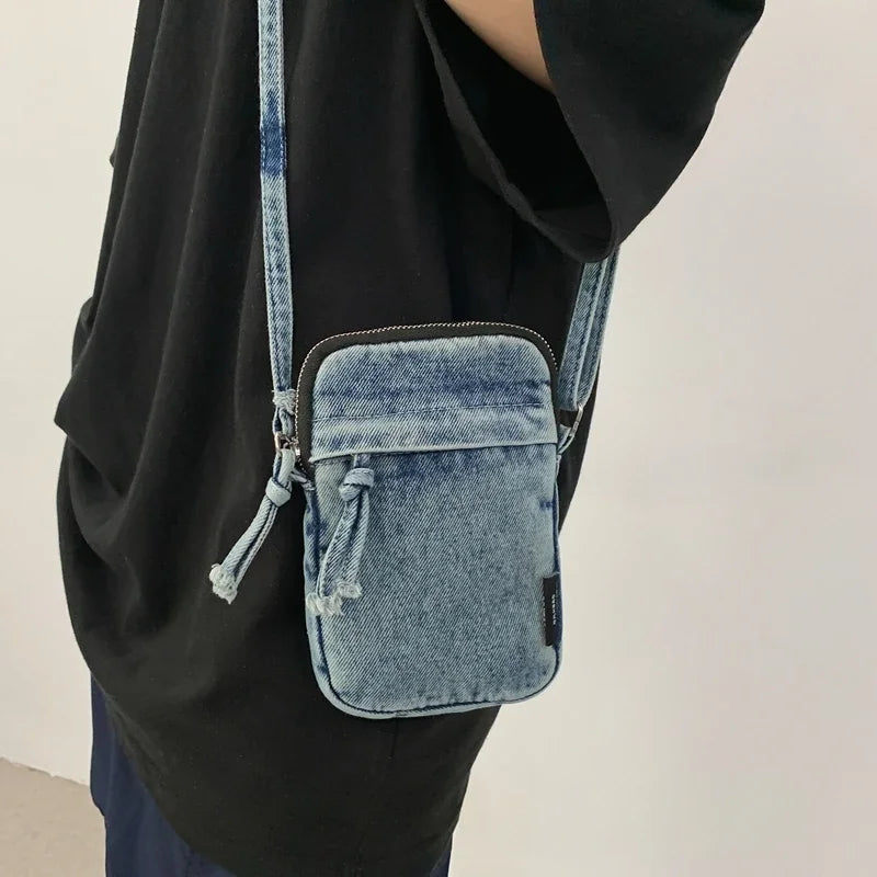 Ddbos Zipper Sewing Thread Women's Shoulder Bag 2024 New Women's Crossbody Bag Mobile Phone Bag Hot Selling Design Mini Denim