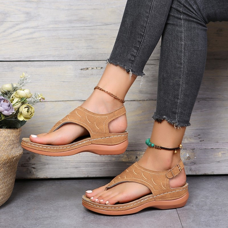 Ddbos Summer Women Strap Sandals Women's Flats Open Toe Solid Casual Shoes Rome Wedges Thong Sandals Sexy Ladies Shoes