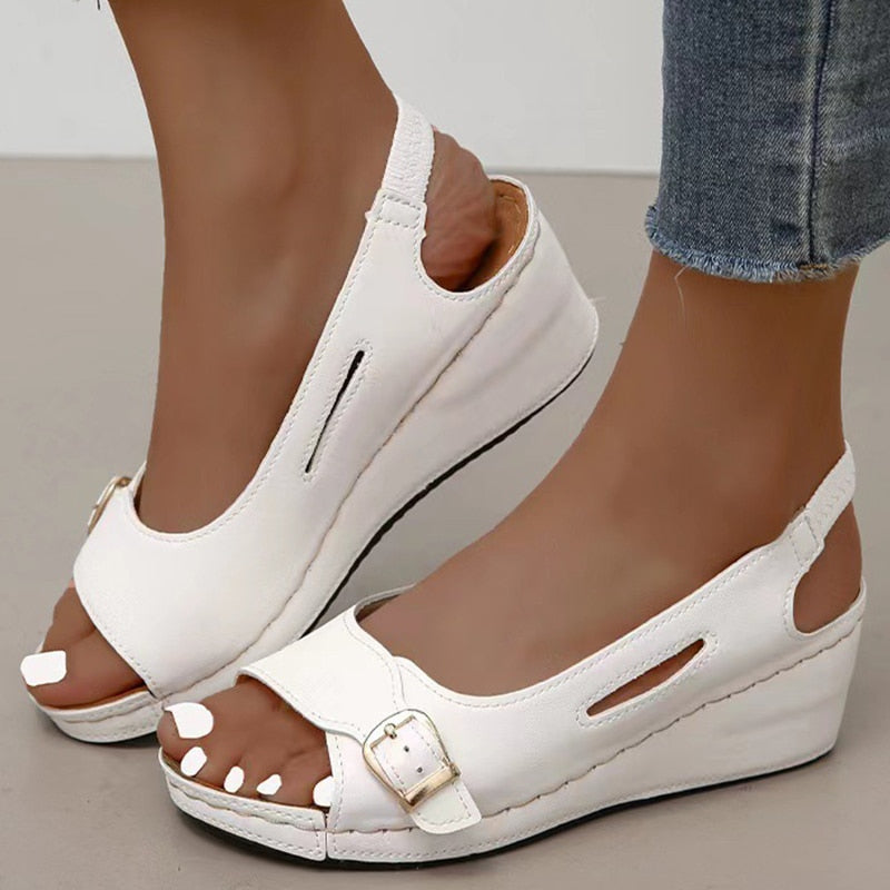  Women Sandals Summer Heels Sandalias Mujer Elegant Wedges Shoes For Women Summer Footwear Woman Heeled Shoes Wedge Heel