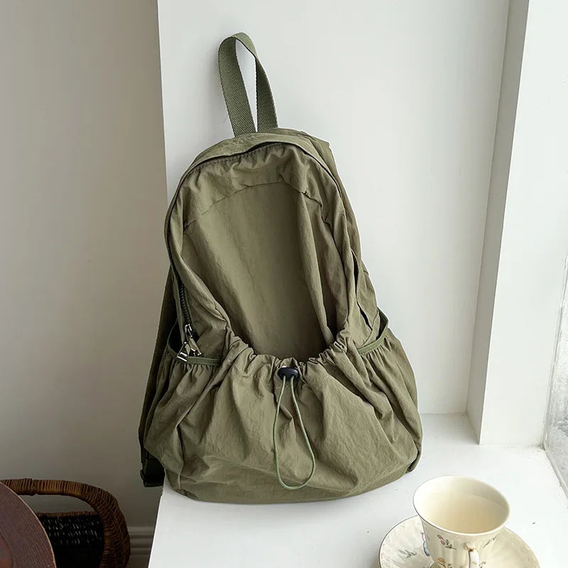 Ddbos Women Backpack Lightweight Nylon Fabric Feminina Backpack Ruched Drawstring Girl Backpack Aesthetic Blue School Travel Lady Bag