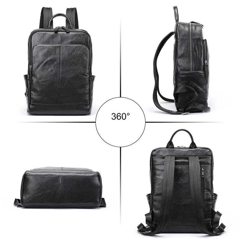 Ddbos Genuine Leather Men Laptop Backpack Soft Cowhide 14 Inch Bagpack Travel Bag Women Leather Shoulder Bag School Bags Black