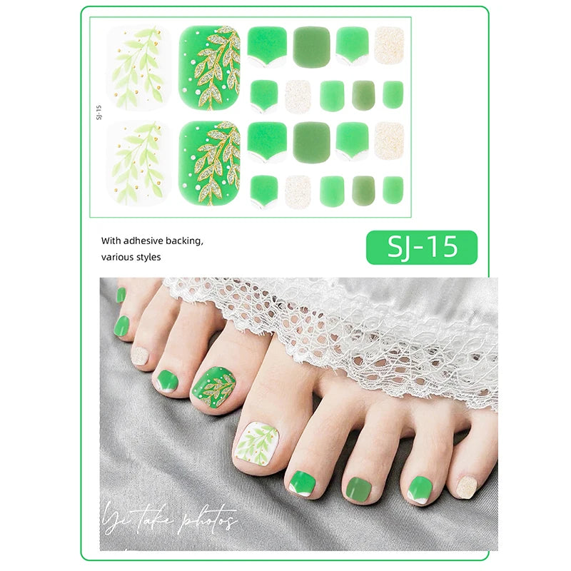 Ddbos 22 Tips Toe Nail Wraps Full Cover Nails Sticker Art Decorations Manicure Nail Vinyls Adhesive Nails Deco For Women Girls DIY