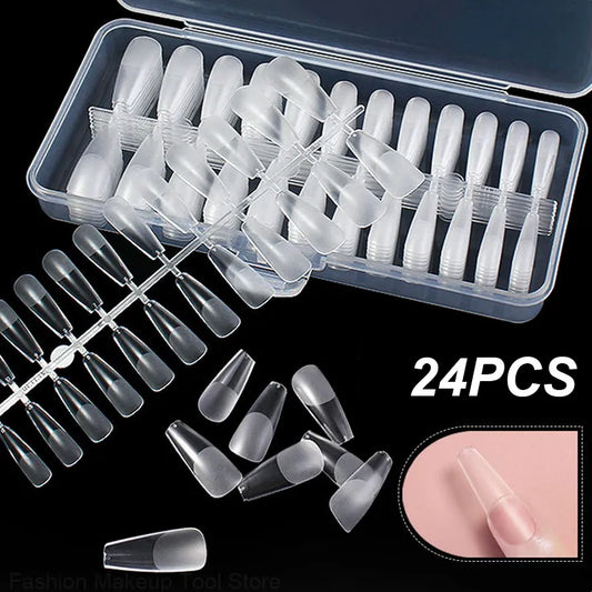 Ddbos 24pcs Press On Nails Coffin Nail Tips Clear Full Cover Fake Nails Artificial False Nails Ballerina Transparent Nail Extensions