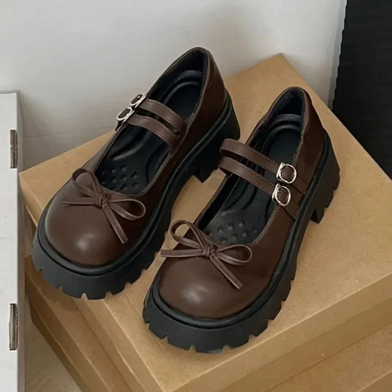 Ddbos cute winter outfits Casual Woman Shoe Round Toe Shallow Mouth Pumps Platform All-Match Female Footwear Bow-Knot Oxfords Heels Comfortable Loafers