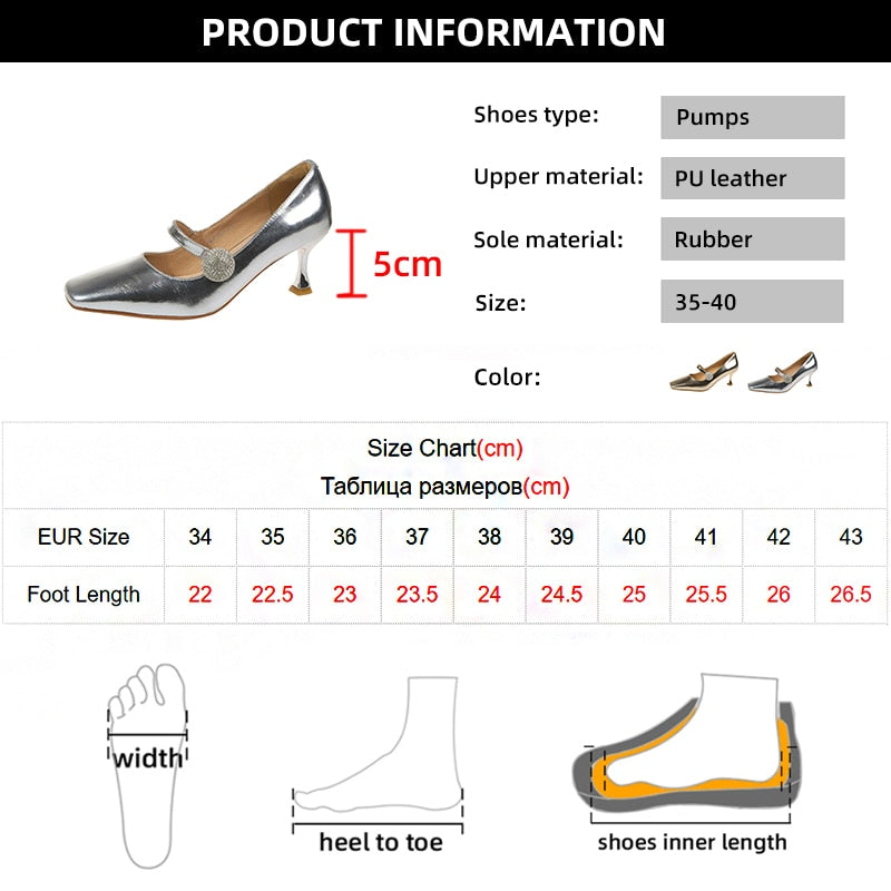 Ddbos Silver Thin Heels Mary Jane Shoes for Women Summer Crystal Square Toe Pumps Woman Shallow Mouth Patent Leather Single Shoes