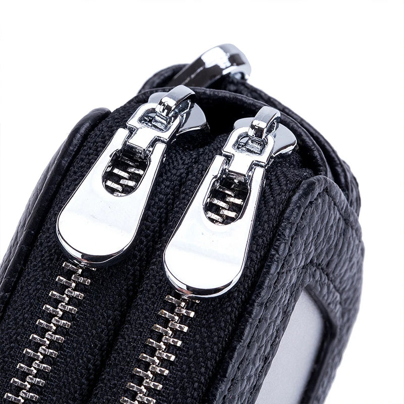 Ddbos Men Leather Double-layer Key Organizer Protection Cover Women Wallet with Zipper Multi-function General Car Fashion Key Case Bag