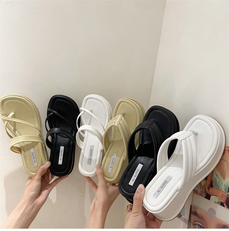 Ddbos Summer Platform Women Slippers Female Outdoor Clip Toe Slip On Shoes Ladies Casaul Wedges Party Slides White sandalias mujer