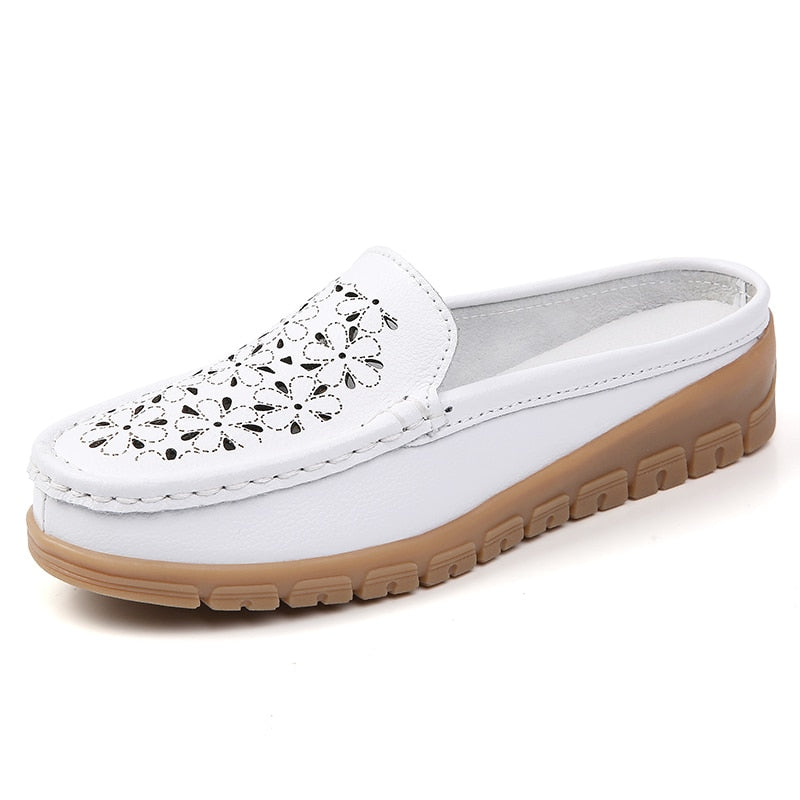 Ddbos New Flats Women's Shoes Summer Genuine Leather Moccasins Women Loafers Cut-outs Slippers Casual Shoes Woman Sandals