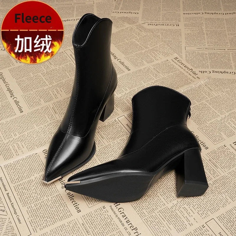 Ddbos Winter High Heels Sexy Women Luxury Shoes Chunky Ankle Chelsea Boots Fashion New Pointed Toe Zipper Goth Pumps Brand Shoes