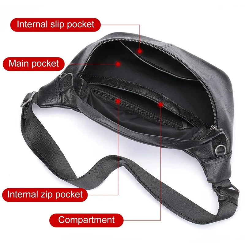 Ddbos Black Men's Chest Bag Soft Genuine Leather Shoulder Messenger Bag Male Sling Bags Travel Waist Pack Crossbody Summer Bag