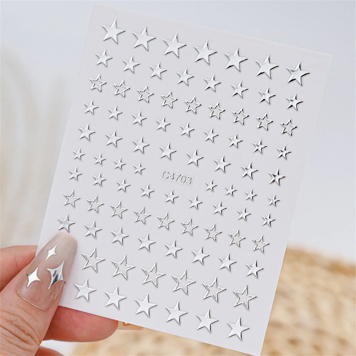 Ddbos 5pcs 3D Ranbom Mix Shape Silver Nail Nail Art Decoration Stickers Luxury Kawaii Star Series Sliders Decals Nail Accessories DIY