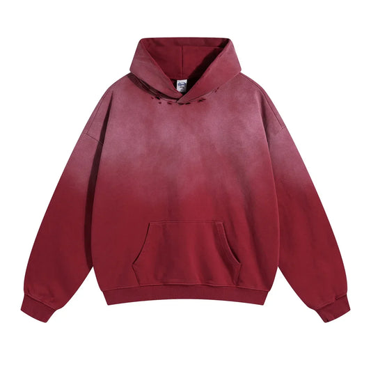 Ddbos Autumn and Winter Hip Hop Spray Dyeing Gradient Distressed Hooded Pullover Sweatshirts Vintage Washed Hole Hoodies Men Y2k