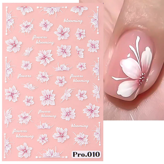 Ddbos 1Pcs Sakura Stickers For Nails 5D Embossed Spring Cherry Blossom Tulip Peony Flowers Petals Sliders Manicure Decoration