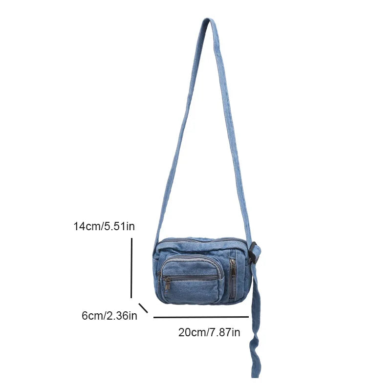 Ddbos Classic Denim Multi Pocket Casual Small Shoulder Bag With Adjustable Shoulder Straps Zero Wallet Solid Color Fun Crossbody Bag