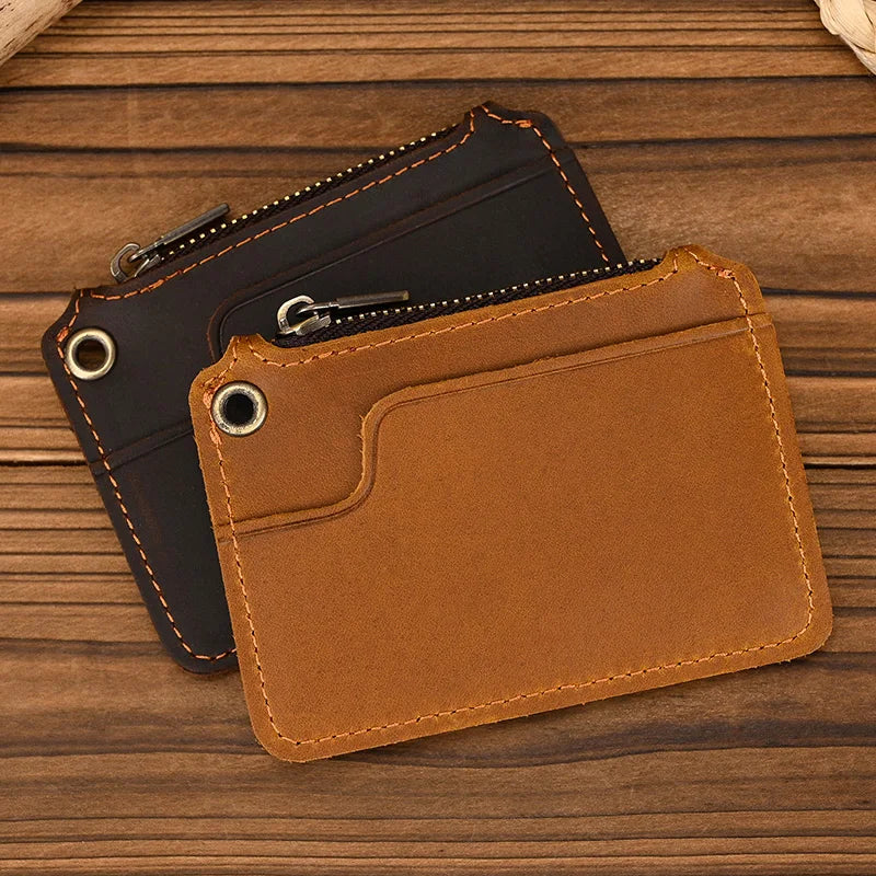 Ddbos Vintage Crazy Horse Leather Men Coin Purse Genuine Leather Zipper Coin Wallet Retro Key Holder Small Money Bag clutch bag