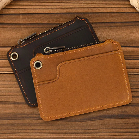 Ddbos Vintage Crazy Horse Leather Men Coin Purse Genuine Leather Zipper Coin Wallet Retro Key Holder Small Money Bag clutch bag