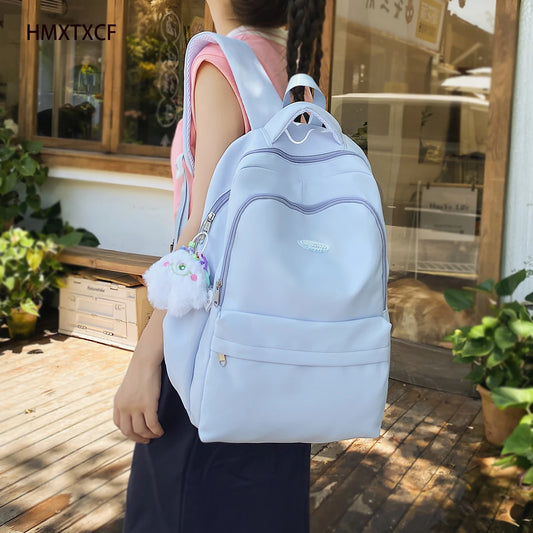 Large Capacity Backpack for Simple Women Multi-Pocket Solid Color Fashion Backbag Cute Girl School Bag Daily Shopping Travel