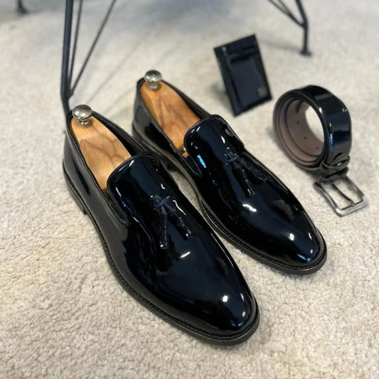 Ddbos New Black Loafers for Men Patent Leather Tassels Wedding Business Men's Formal Shoes Size 38-45 Free Shipping men shoes