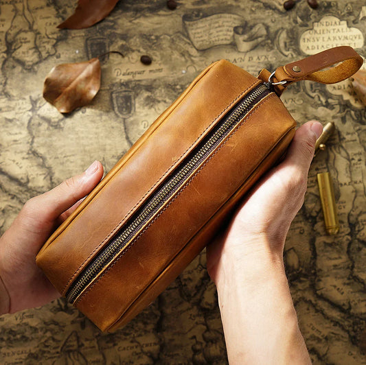 BACK TO SCHOOL Large Capacity Pencil Case Genuine Leather Pen Pouch Zipper Cowhide School Bag Student Retro Stationery Storage Bag Pen Box