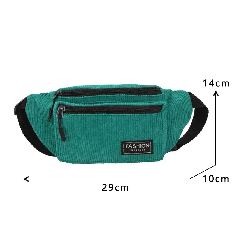 Ddbos Corduroy Women's Waist Bag Small Canvas Ladies Casual Shoulder Crossbody Bags Fashion Fanny Pack Female Solid Color Chest Bag